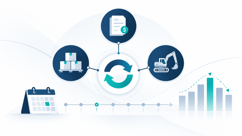 Asset-based lending reassessment cycle showing accounts receivable, inventory, equipment, periodic reviews, and changing borrowing availability.