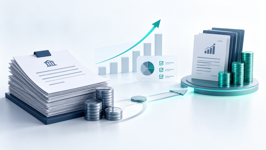 Venture debt and equity round planning illustrated with financing documents, growth metrics, capital structure analysis, and increasing business value.