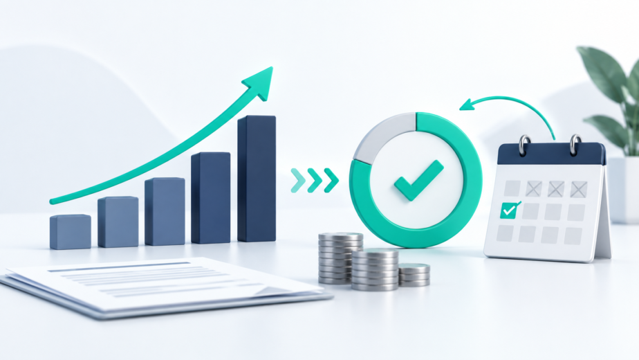 Early payoff of revenue-based financing illustrated with rising business growth, a completed repayment cycle, stacked coins, and a shortened payment timeline.