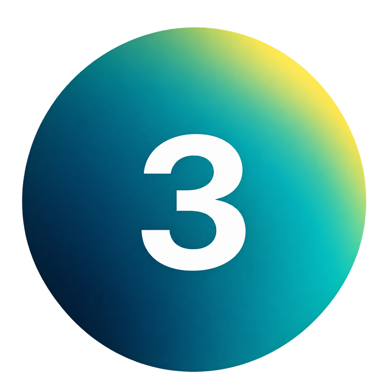 White number three centered inside a circular green and teal gradient icon with subtle golden yellow highlights, representing Step 3 of Yardline's business financing process.