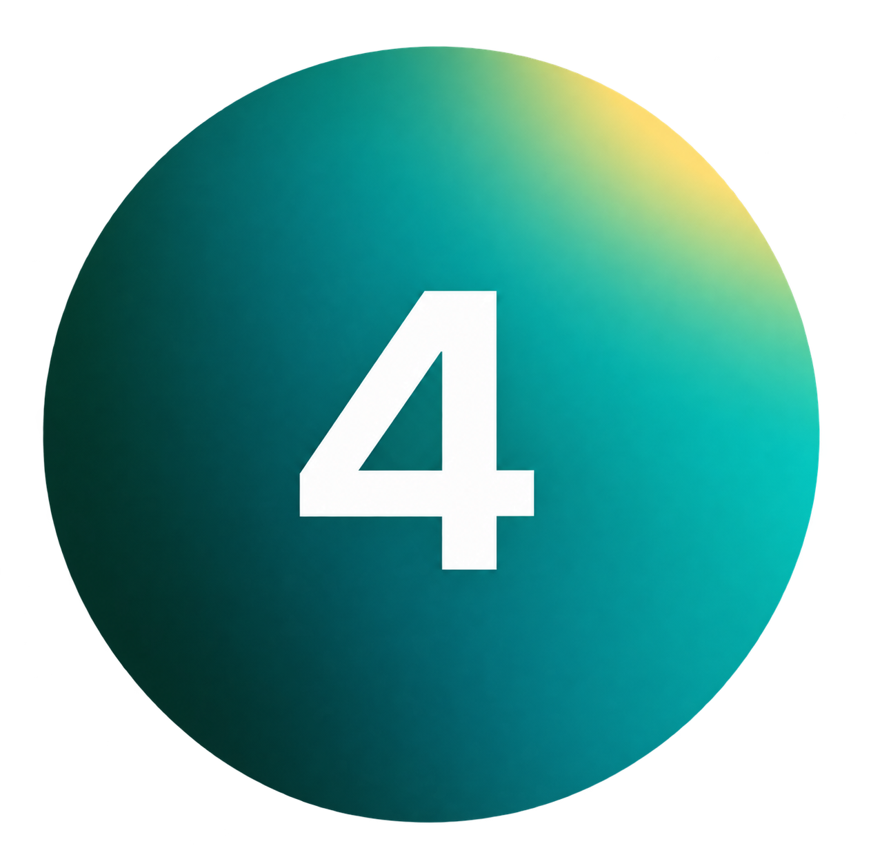 White number four centered inside a circular dark green and teal gradient icon with subtle golden yellow highlights, representing Step 4 of Yardline's business financing process.